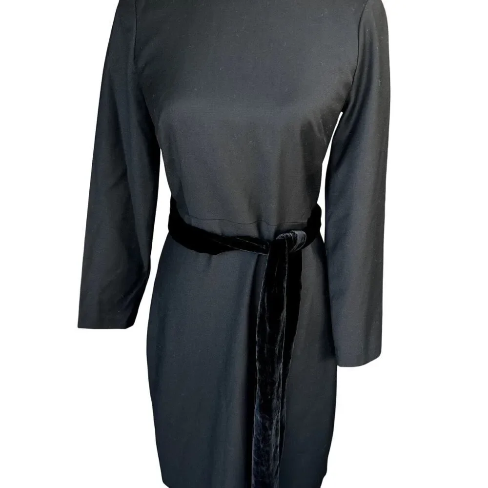 J. Crew Day to Night Dress Exeter Flannel Sz 0 Wool Sheath Silk Velvet Sash